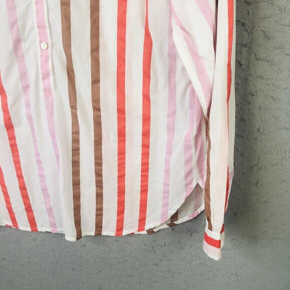 Velvet by Graham & Spencer Shirt Womens XS White Pink Brown Striped Button Front - Picture 9 of 16